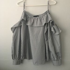 Long sleeve, White/Grey striped blouse Size S